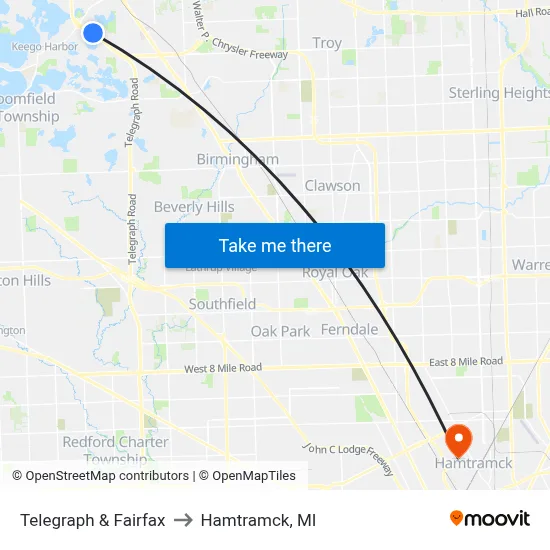Telegraph & Fairfax to Hamtramck, MI map