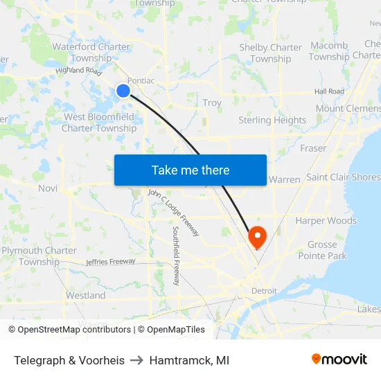 Telegraph & Voorheis to Hamtramck, MI map