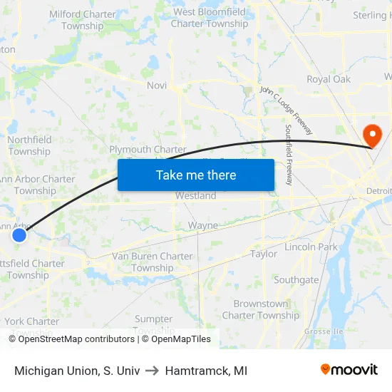 Michigan Union, S. Univ to Hamtramck, MI map