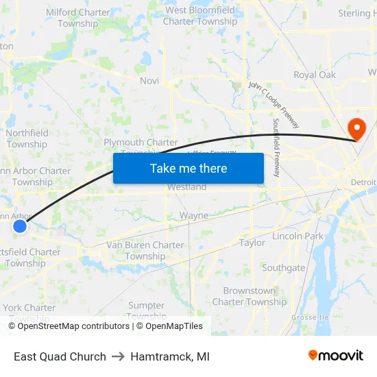 East Quad  Church to Hamtramck, MI map