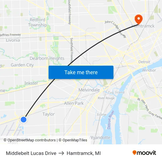 Middlebelt Lucas Drive to Hamtramck, MI map