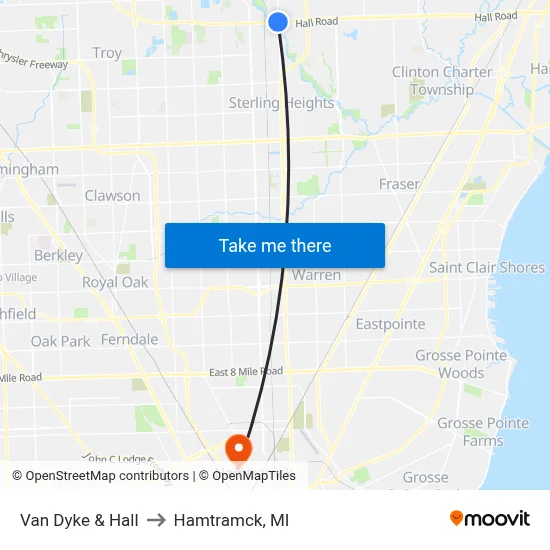 Van Dyke & Hall to Hamtramck, MI map