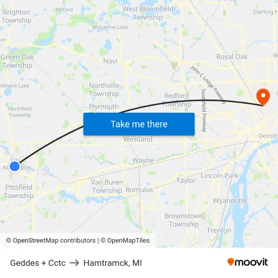 Geddes + Cctc to Hamtramck, MI map