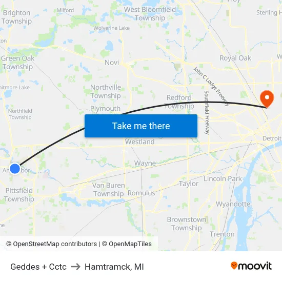 Geddes + Cctc to Hamtramck, MI map