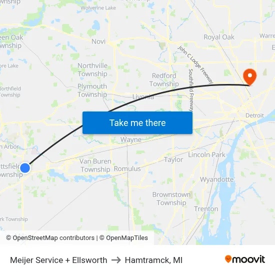 Meijer Service + Ellsworth to Hamtramck, MI map
