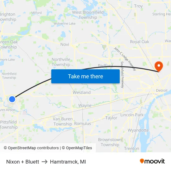 Nixon + Bluett to Hamtramck, MI map