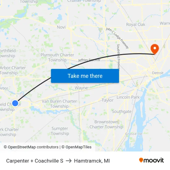 Carpenter + Coachville S to Hamtramck, MI map