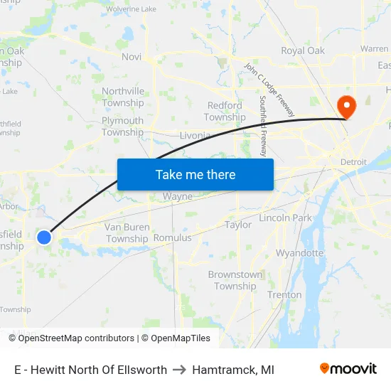 E - Hewitt North Of Ellsworth to Hamtramck, MI map