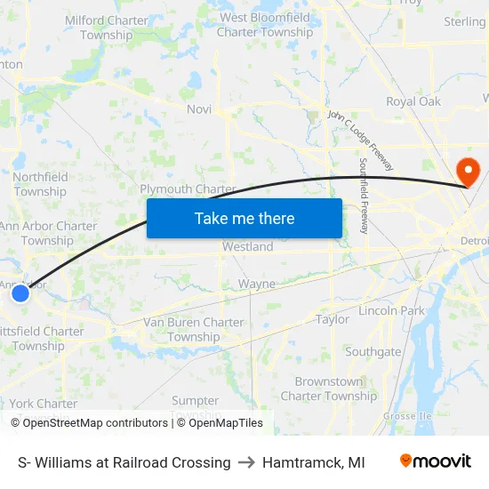 S- Williams at Railroad Crossing to Hamtramck, MI map