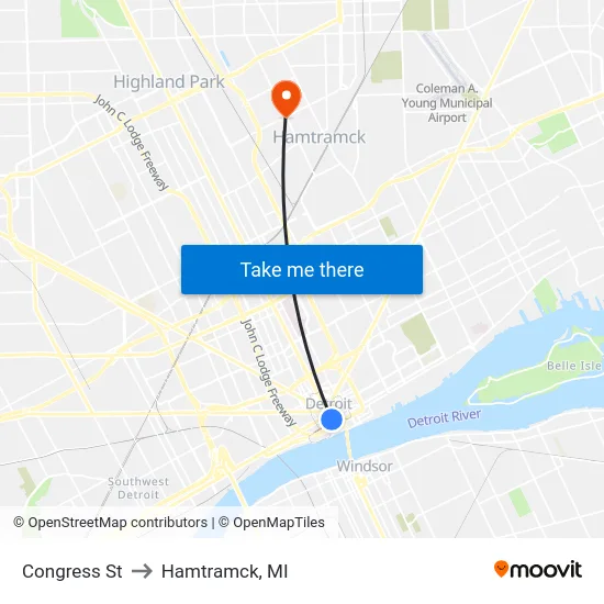Congress St to Hamtramck, MI map