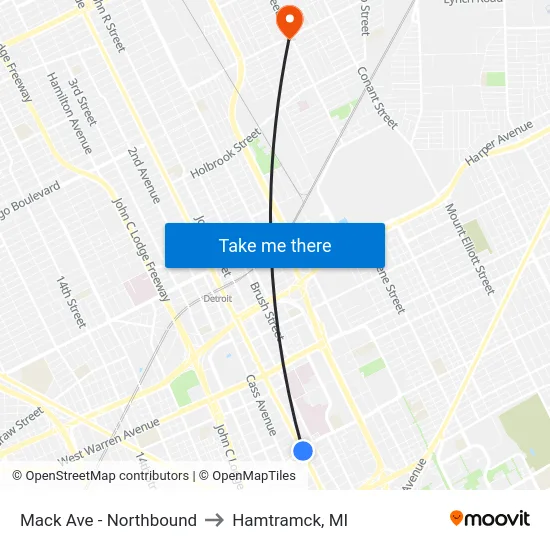 Mack Ave - Northbound to Hamtramck, MI map