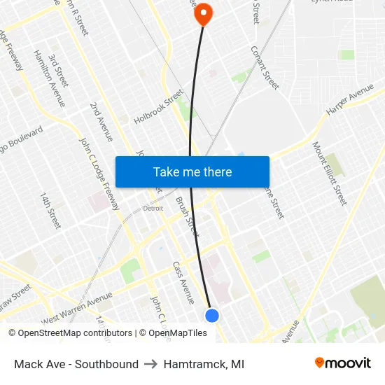 Mack Ave - Southbound to Hamtramck, MI map