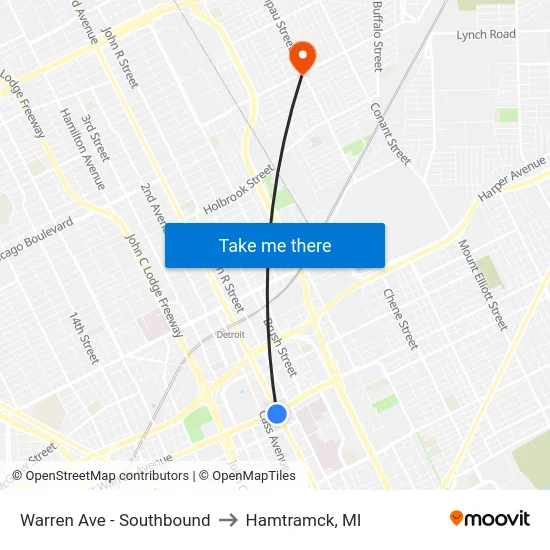 Warren Ave - Southbound to Hamtramck, MI map