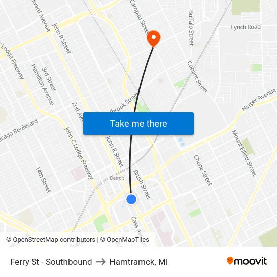 Ferry St - Southbound to Hamtramck, MI map