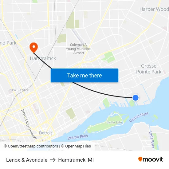 Lenox & Avondale to Hamtramck, MI map