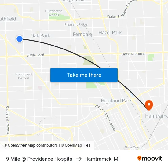 9 Mile @ Providence Hospital to Hamtramck, MI map