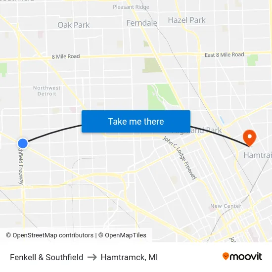 Fenkell & Southfield to Hamtramck, MI map