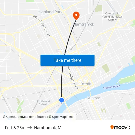 Fort & 23rd to Hamtramck, MI map