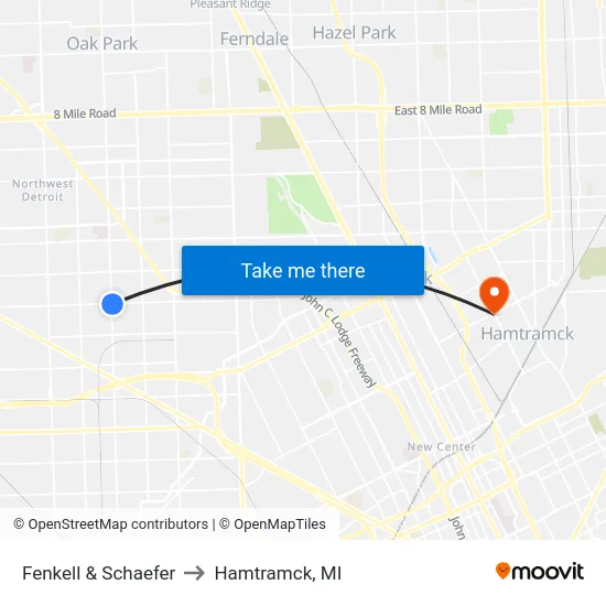 Fenkell & Schaefer to Hamtramck, MI map