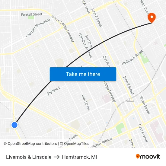 Livernois & Linsdale to Hamtramck, MI map