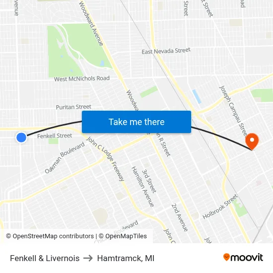 Fenkell & Livernois to Hamtramck, MI map