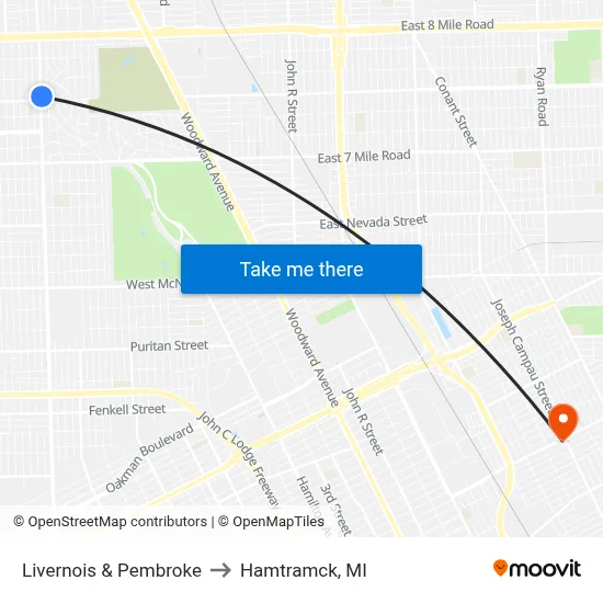 Livernois & Pembroke to Hamtramck, MI map