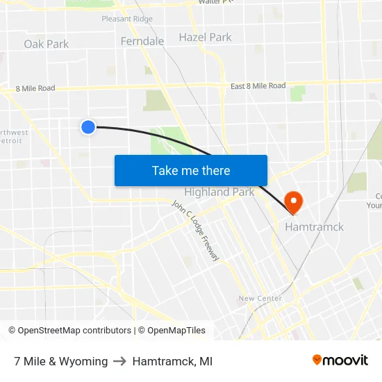 7 Mile & Wyoming to Hamtramck, MI map