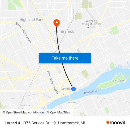 Larned & I-375 Service Dr to Hamtramck, MI map