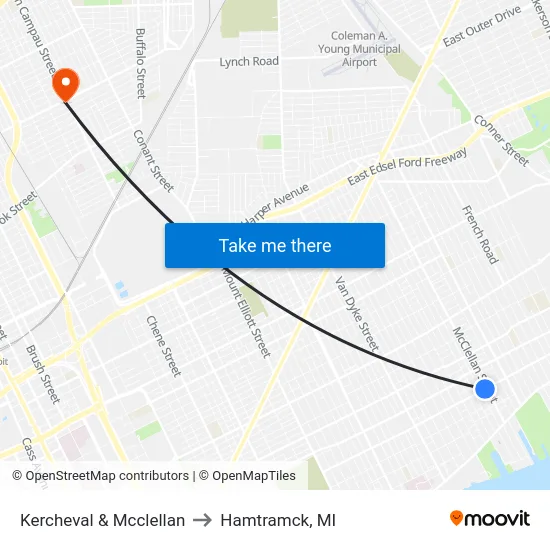 Kercheval & Mcclellan to Hamtramck, MI map
