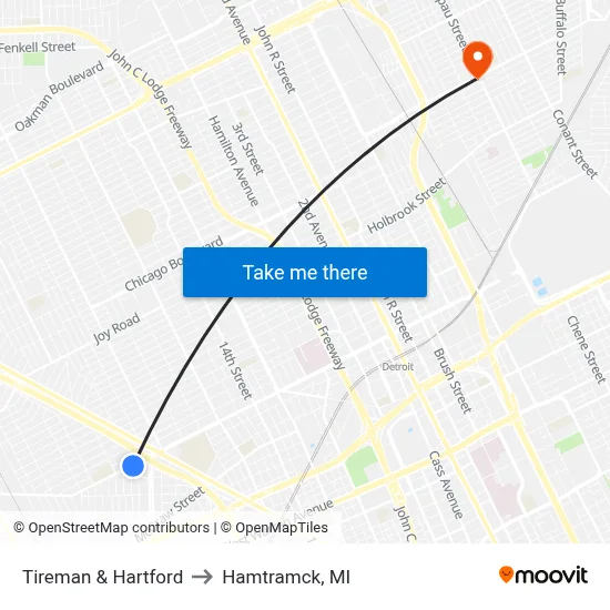 Tireman & Hartford to Hamtramck, MI map