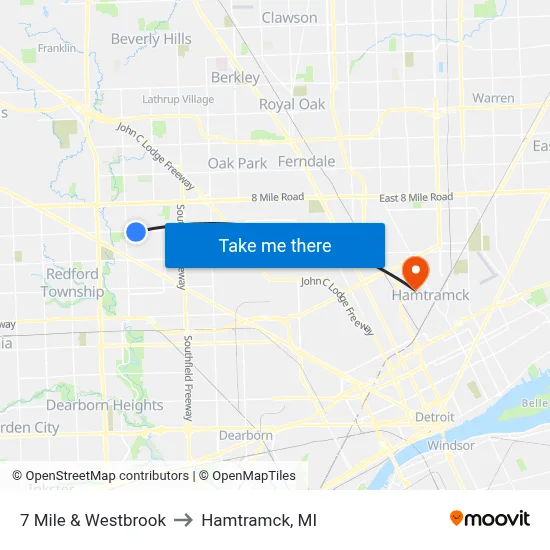7 Mile & Westbrook to Hamtramck, MI map