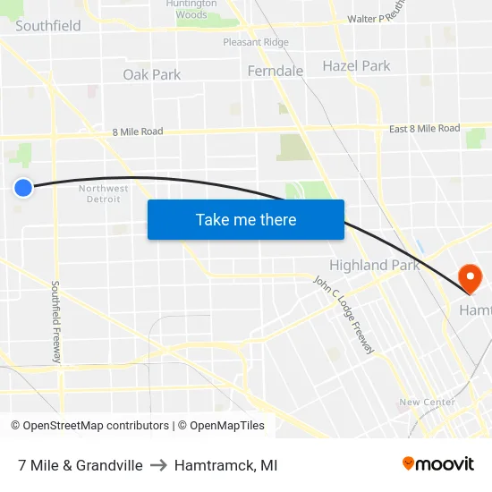 7 Mile & Grandville to Hamtramck, MI map