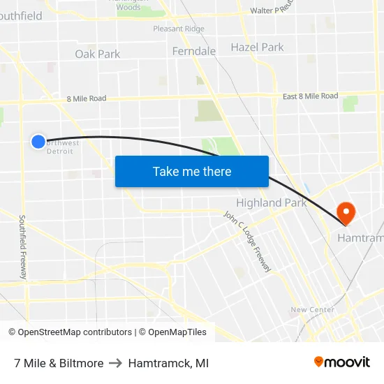 7 Mile & Biltmore to Hamtramck, MI map