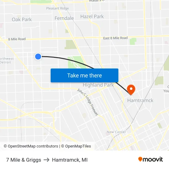 7 Mile & Griggs to Hamtramck, MI map