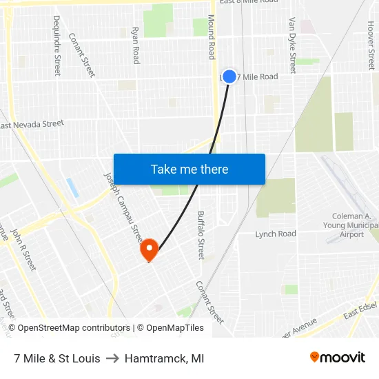 7 Mile & St Louis to Hamtramck, MI map
