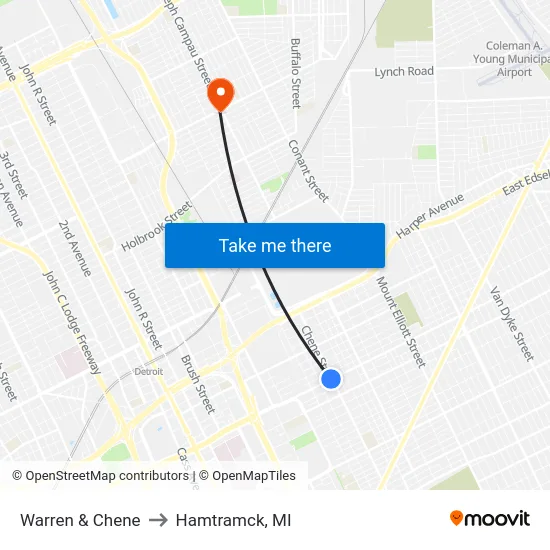 Warren & Chene to Hamtramck, MI map