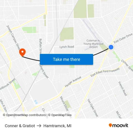 Conner & Gratiot to Hamtramck, MI map