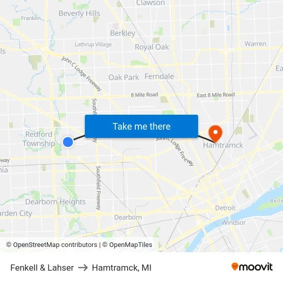 Fenkell & Lahser to Hamtramck, MI map