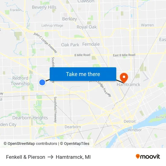 Fenkell & Pierson to Hamtramck, MI map