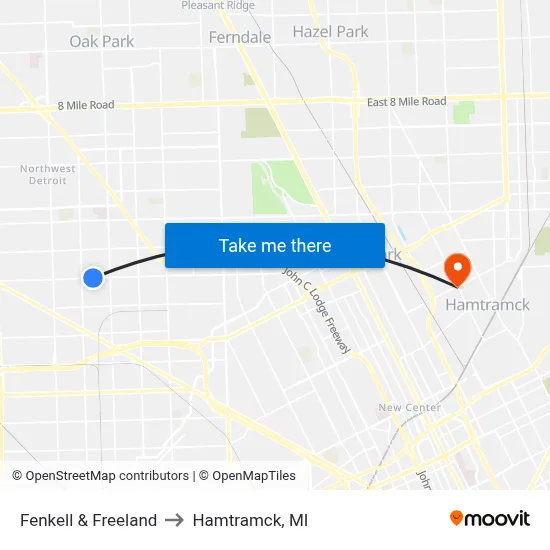 Fenkell & Freeland to Hamtramck, MI map