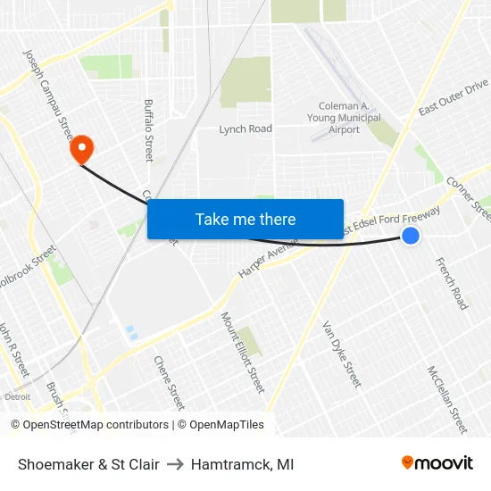 Shoemaker & St Clair to Hamtramck, MI map