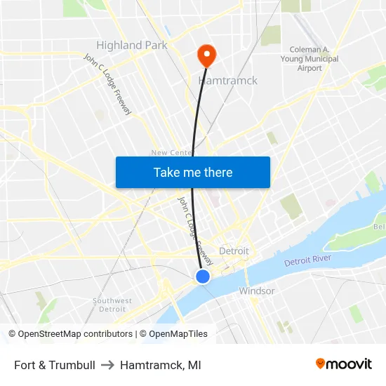 Fort & Trumbull to Hamtramck, MI map
