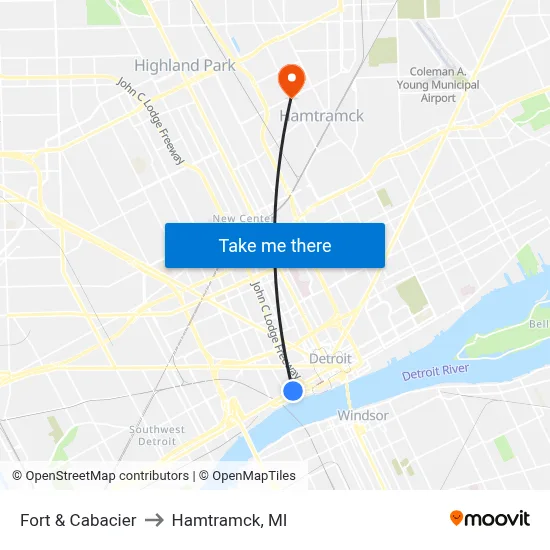 Fort & Cabacier to Hamtramck, MI map