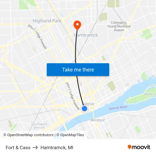 Fort & Cass to Hamtramck, MI map
