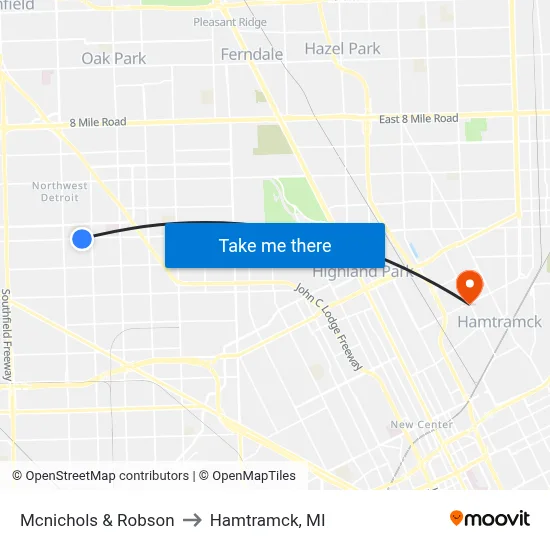 Mcnichols & Robson to Hamtramck, MI map