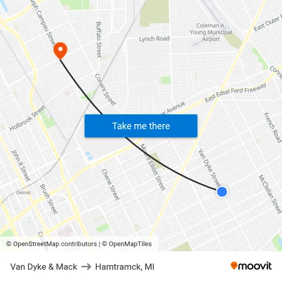 Van Dyke & Mack to Hamtramck, MI map