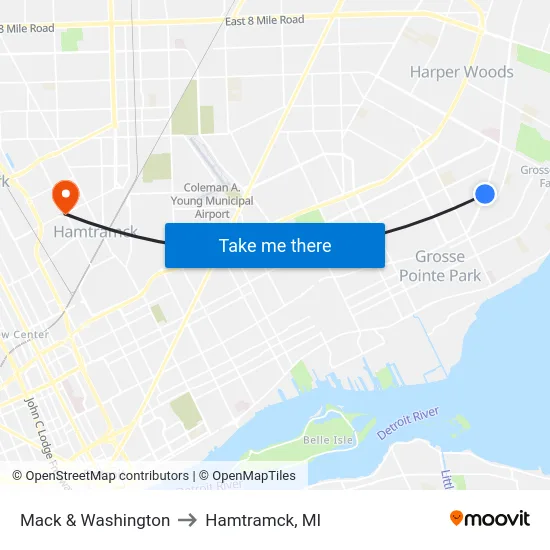 Mack & Washington to Hamtramck, MI map