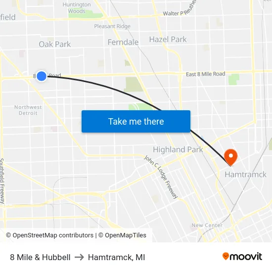 8 Mile & Hubbell to Hamtramck, MI map