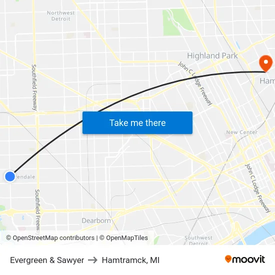 Evergreen & Sawyer to Hamtramck, MI map