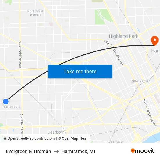 Evergreen & Tireman to Hamtramck, MI map